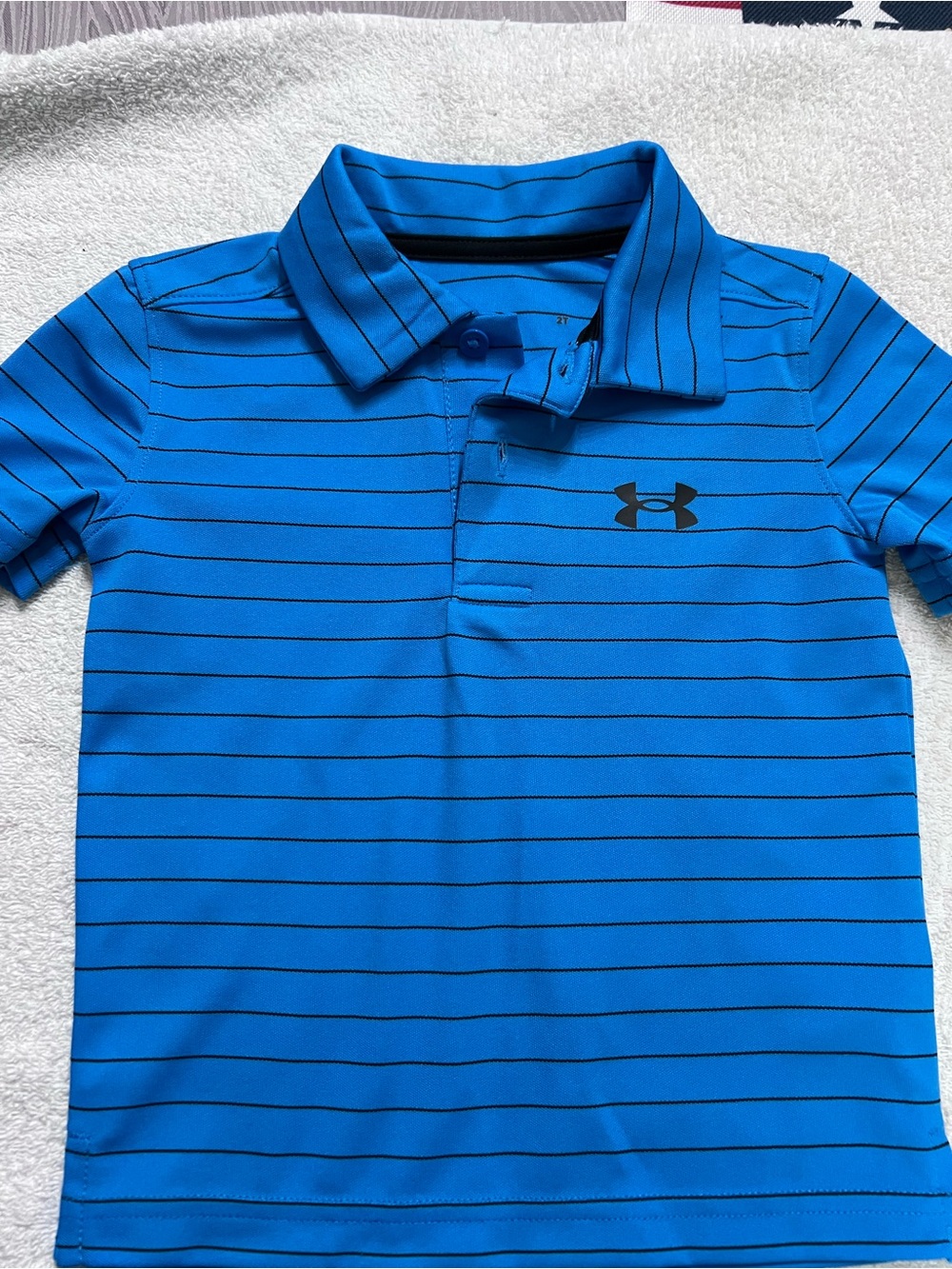 Under Armour Boys 2T Blue Striped Polo Shirt Short Sleeve Performance Golf